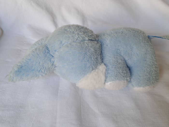 Peluche lapin bleu et blanc grelot marque nounours Hauteur 27 cm ancien vintage - photo numéro 8