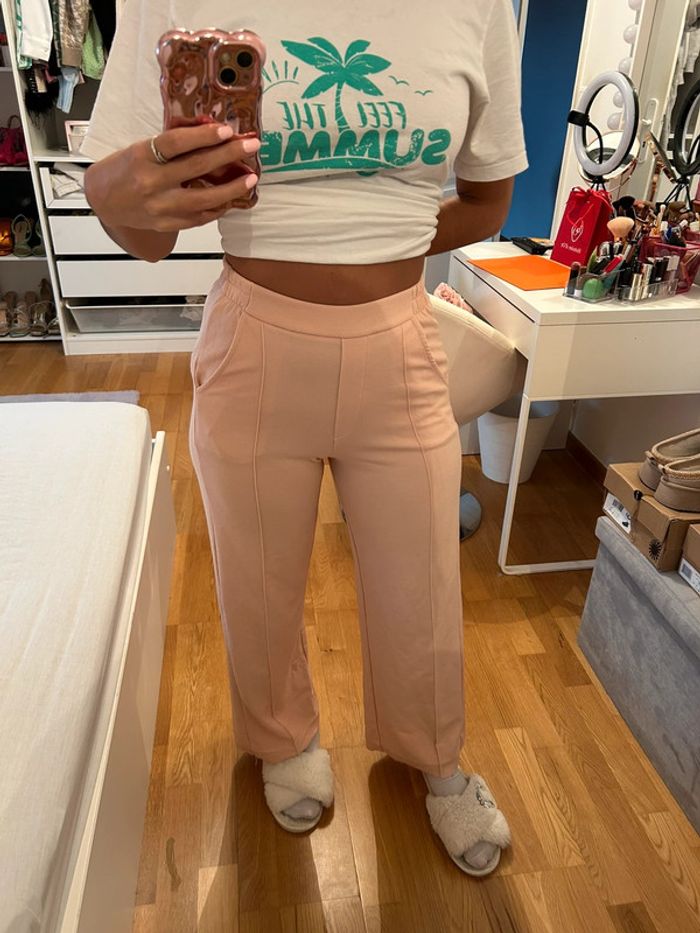 Pantalon droit court  souple rose clair 34 XS Bershka - photo numéro 3