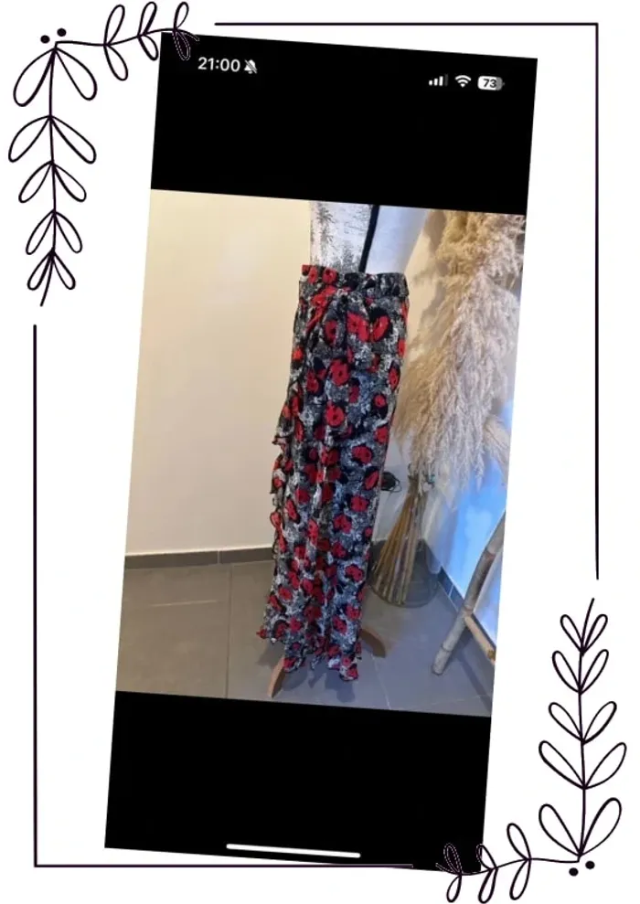 Jupe longue portefeuille GOA rouge floral T L neuve - photo numéro 4