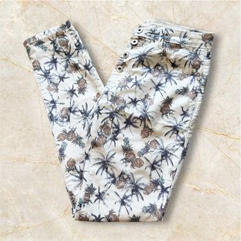 Jean slim taille haute blanc à motifs floraux multicolores place du jour taille 36 S