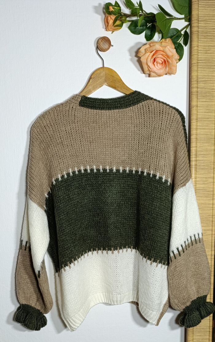 Cardigan femme patchwork taille 42-44 kaki/beige - photo numéro 2