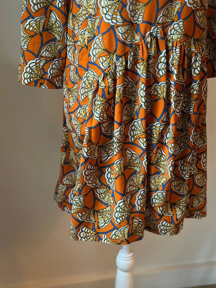 Robe fluide imprimé graphique orange Orféo – Taille S - photo numéro 4