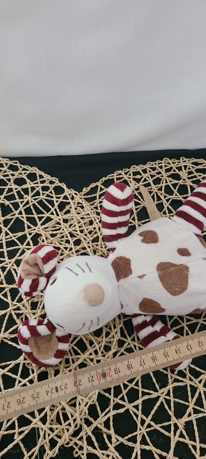 Doudou souris blanche taches marron rayé bordeaux DOUDI - photo numéro 2