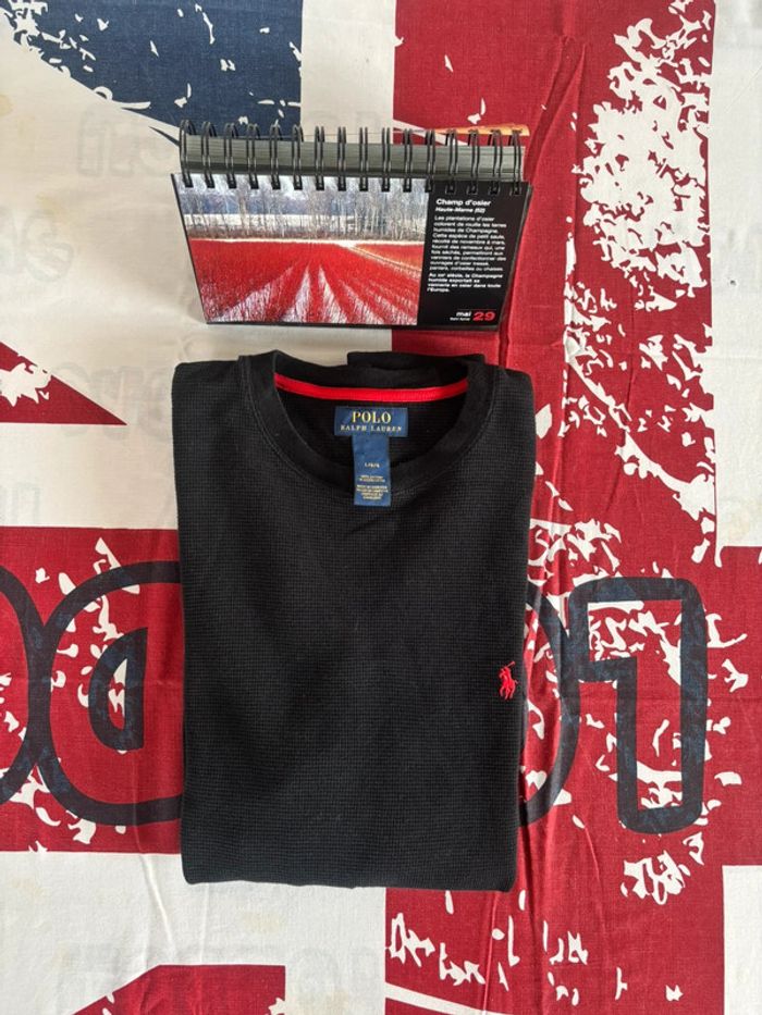 Sweat Ralph Lauren noir nid d’abeille cavalier rouge taille M/L