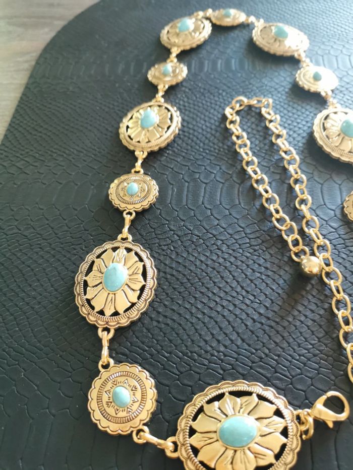 Ceinture Métal femme dorée et turquoise - photo numéro 2