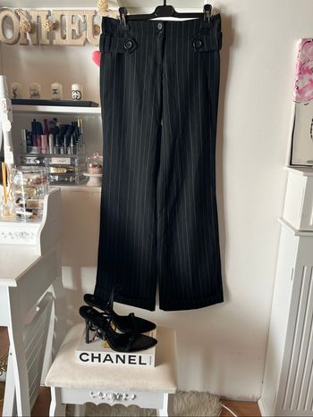 Pantalon noir à rayures blanches chic T38 La Halle by Loana TBE 🖤