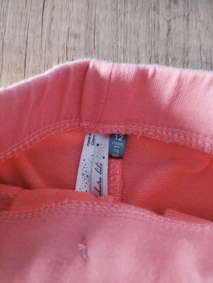 Ensemble tunique et pantalon molleton fille corail et crème taille 12 mois Orchestra - photo numéro 3