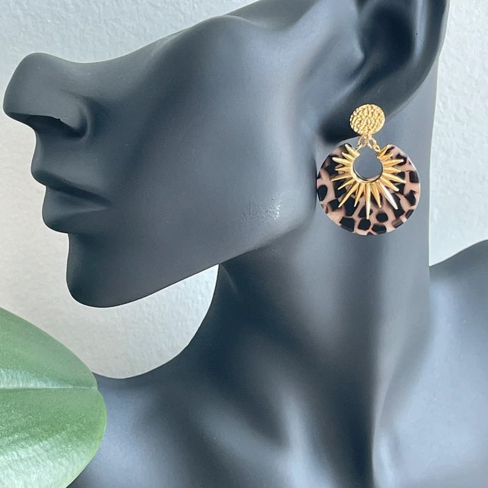 Boucles d'oreilles couleur Léopard et doré en acier inoxydable hypoallergénique - photo numéro 3