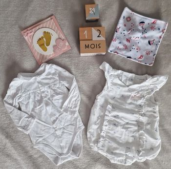 Ensemble Sergent Major body ML blanc + barboteuse velours blanche 12M (TBE)