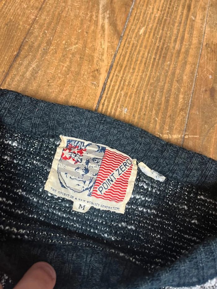 Pull maille vintage motifs noir blanc gris S - photo numéro 7