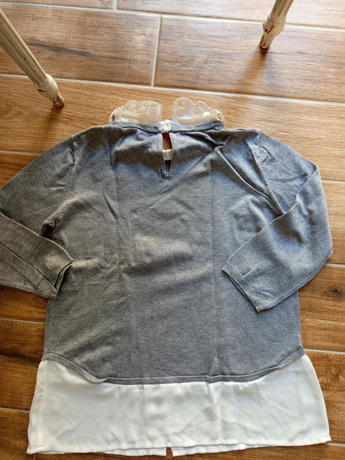 Pull chemise 2 en 1 gris avec col dentelle Naf Naf - photo numéro 5