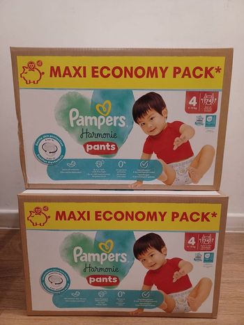 2 cartons couches culottes Pampers harmonie PANTS MaxiEcoPack Taille 4 - carton de 74 couches