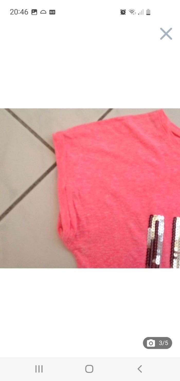 Tee-shirt rose fluo imprimé strass 10-12 ans H&M - photo numéro 3