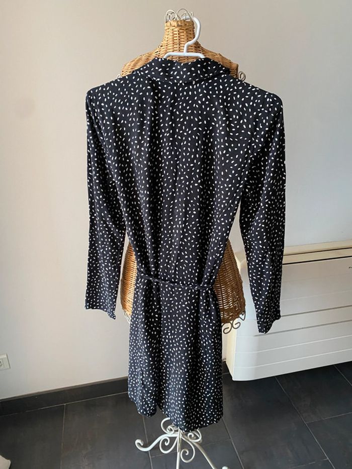 Robe chemise Promod noire à pois blanc avec ceinture taille 34 - photo numéro 2