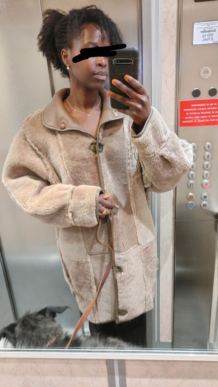 Manteau vintage en peau de mouton retourné shearling montone sheepskin réversible - photo numéro 3