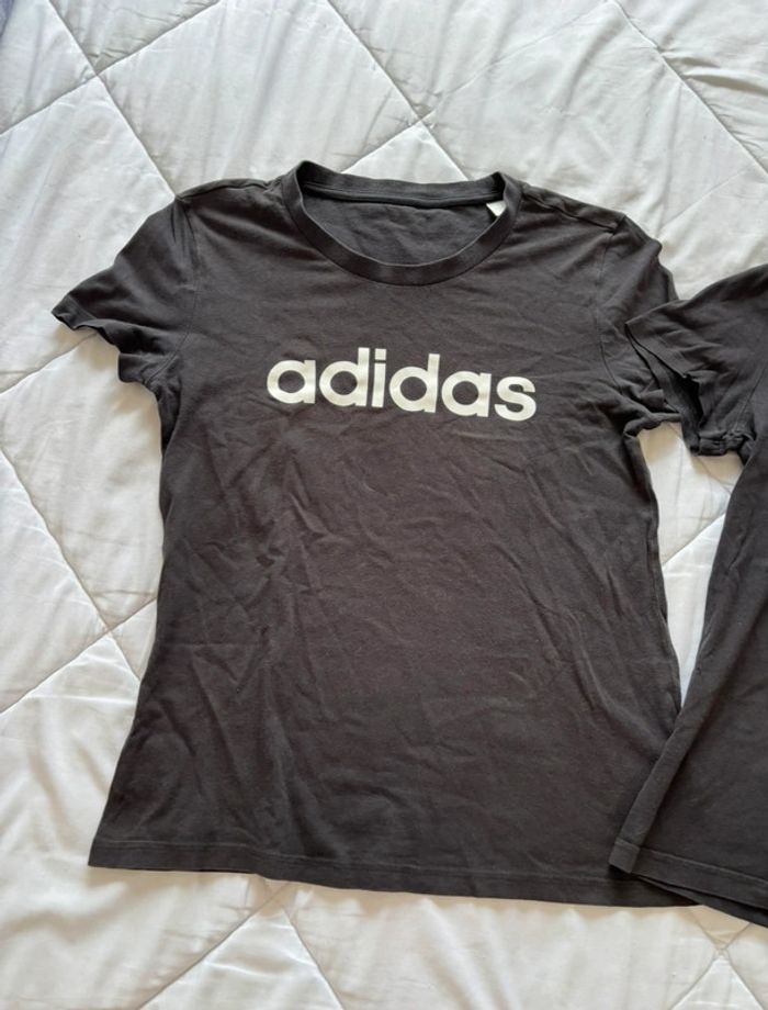 Lot 2 t-shirts Adidas femme S / 36 – noir logo blanc – coton - photo numéro 2