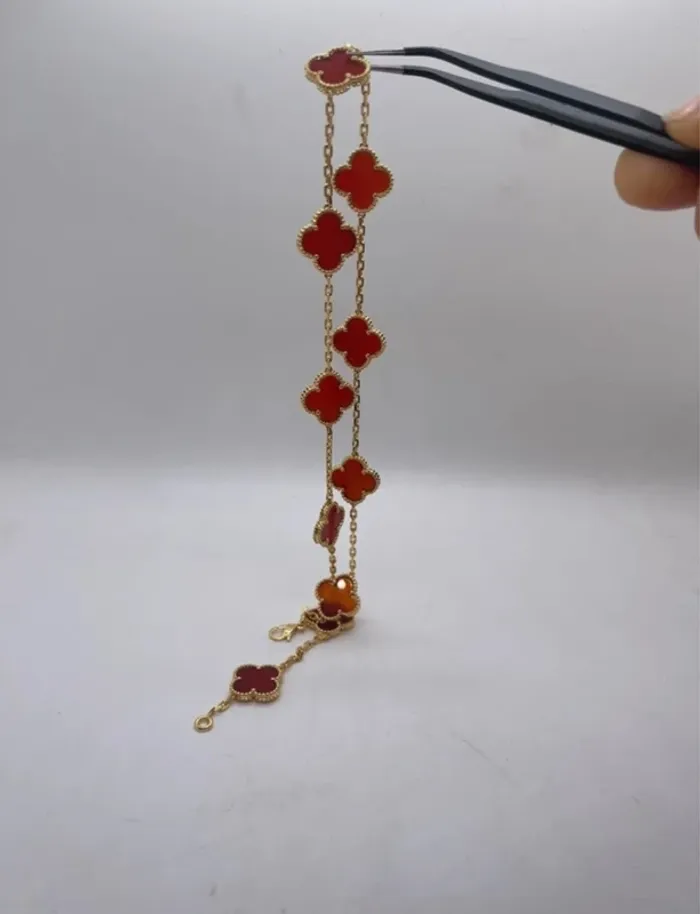 Collier 10 trèfles cornaline rouge 41cm - photo numéro 8