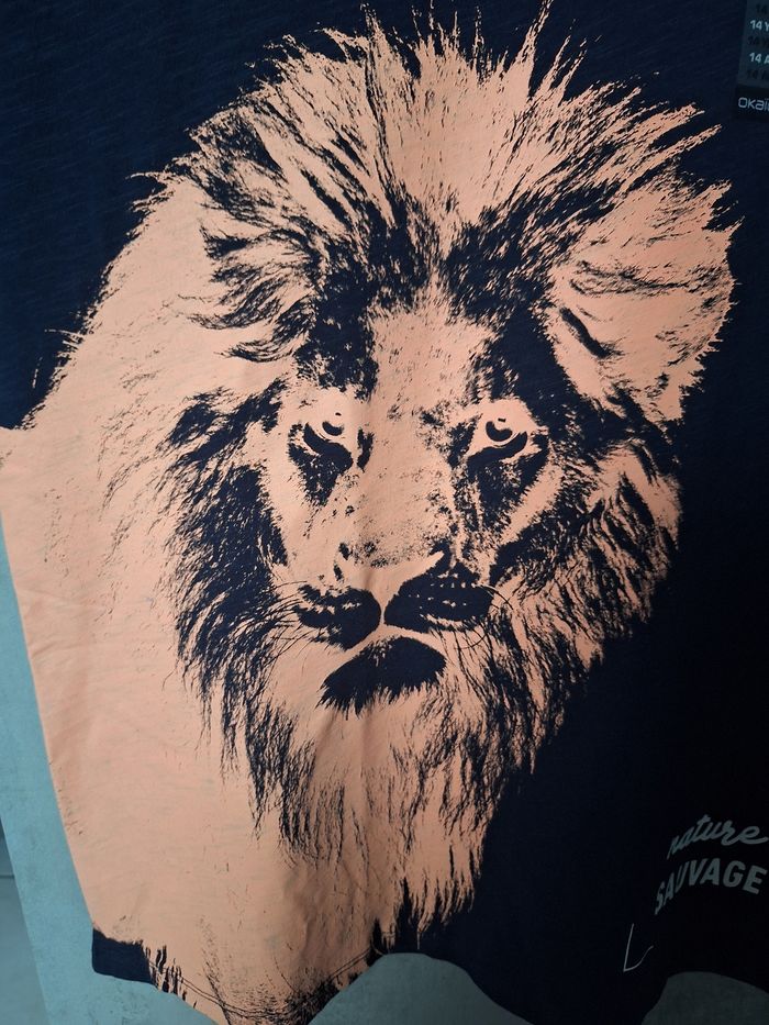Tee-shirt bleu marine manches courtes imprimé lion - photo numéro 4