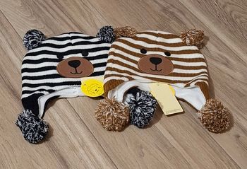 Lot 2 bonnet enfant Mixte hiver ours marron noir