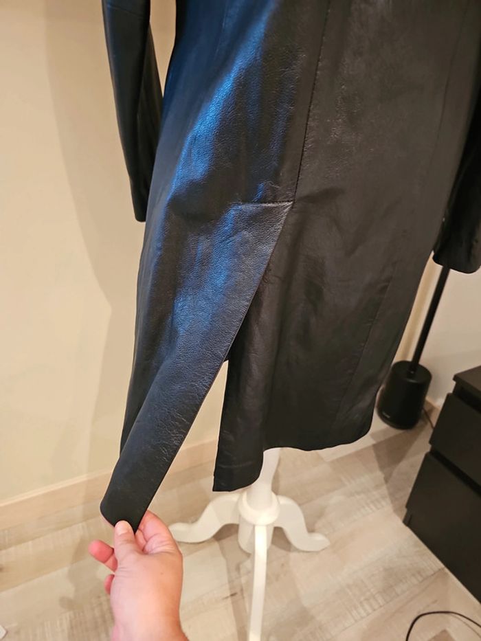 Veste longue en cuir véritable noire neuve 40 L femme - photo numéro 4