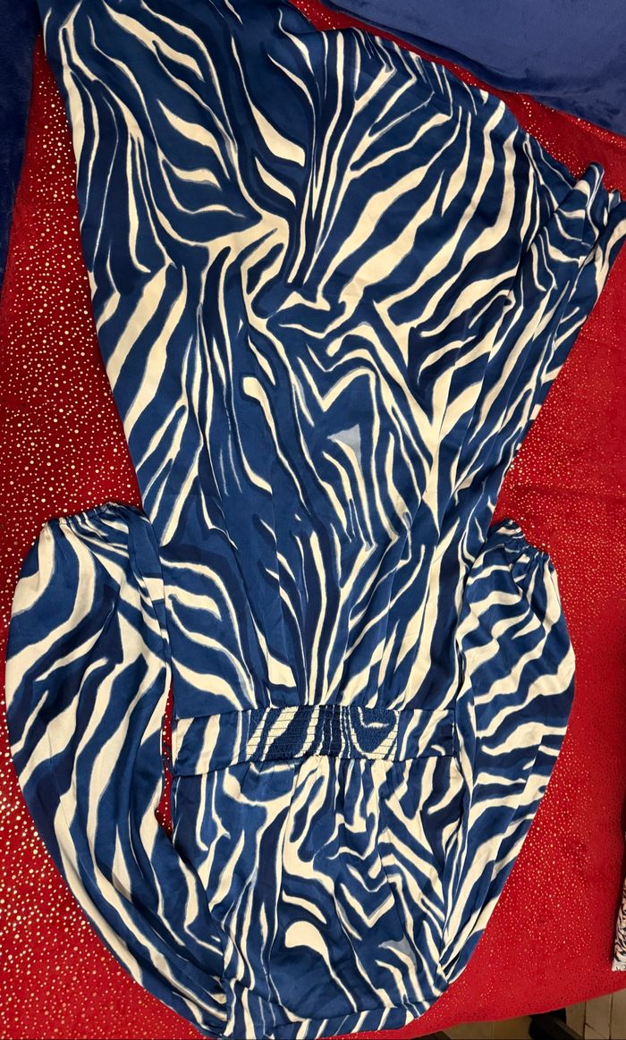 Robe longue à manche longue couleur zèbre bleu et blanc - photo numéro 3