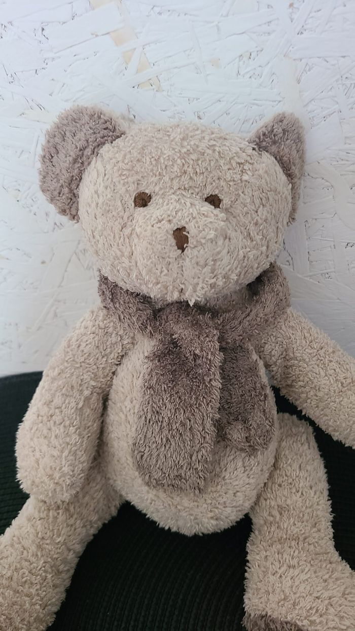 OURS CYRILLUS DOUDOU GRIS ECHARPE PELUCHE 35 CMS - photo numéro 5