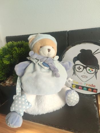 doudou et compagnie Marionnette Ours Petit Chou Blanc Bleu étoile dc3081 Bonnet
