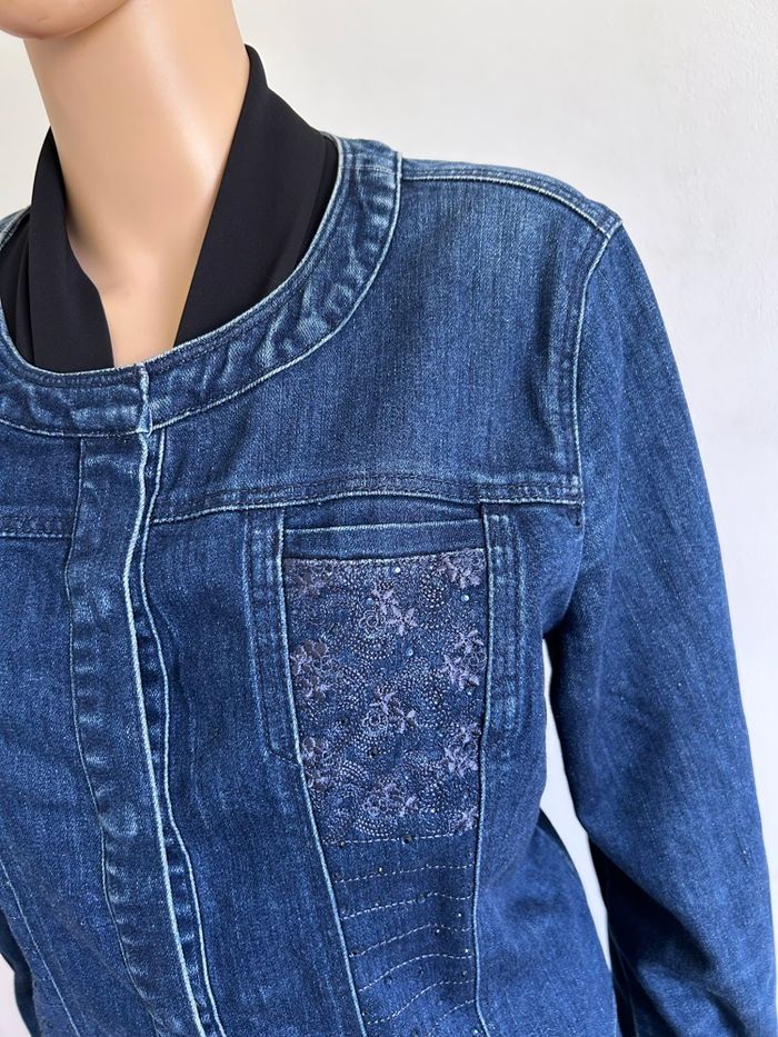 Veste en jean bleue marine Jacqueline Riu taille 38 excellent état - photo numéro 4