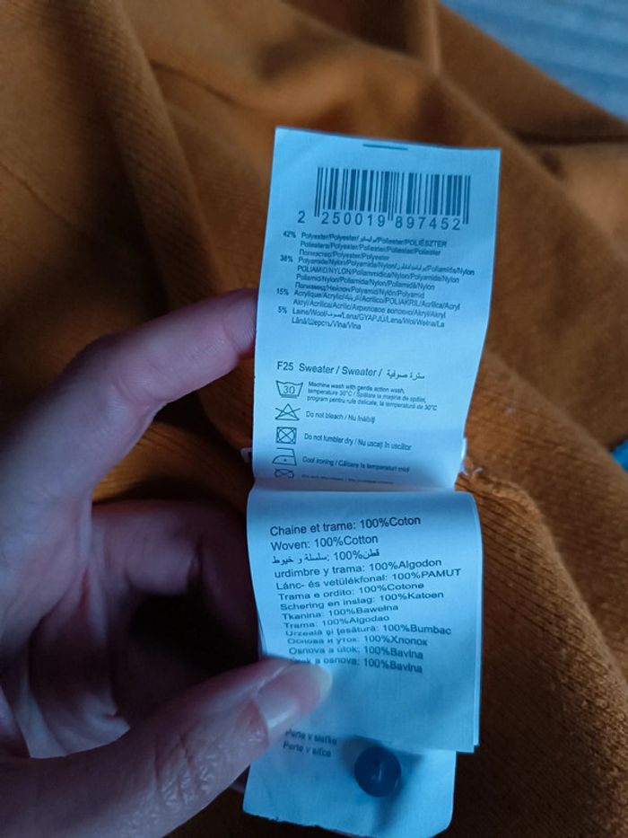 Magnifique pull chemise ocre avec strass - taille M - Neuf - photo numéro 6