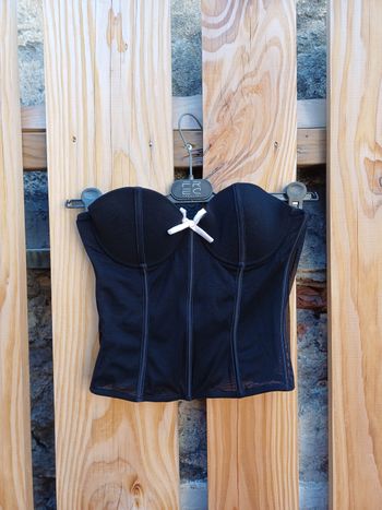 Joli bustier noir nœud rose poudré