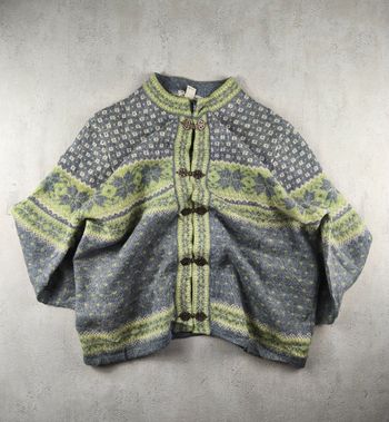 Cardigan Vintage Susan Bristol Ethnique Nordique Norvégien Jacquard Laine femme XL TBE