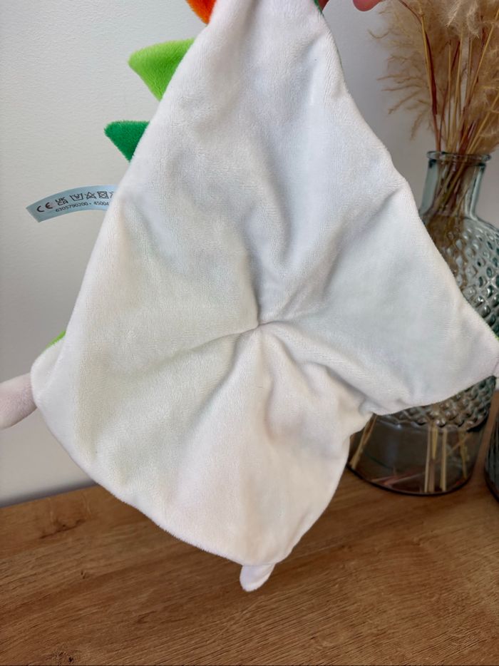 Doudou dinosaure dragon vert orange blanc très bon état - photo numéro 7