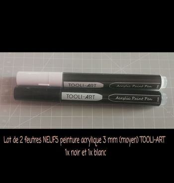 Lot de 2 feutres NEUFS peinture acrylique 3 mm (moyen) TOOLI-ART - 1x noir et 1x blanc