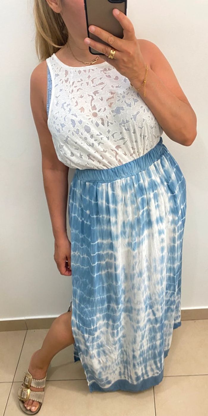💙Jupe Longue Fendu Bohème Tie and dye Taille Unique - photo numéro 4