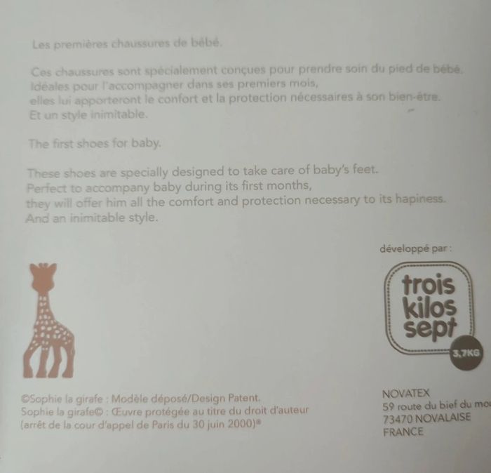 Chaussures pour bébé Sophie la girafe de 0-3 mois ou 16-17, Trois kilos sept - photo numéro 5