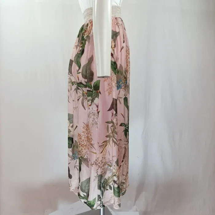Jupe longue bohème fluide rose poudré à fleurs (A958) - photo numéro 5