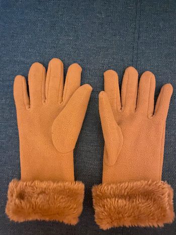 Paire de gants couleur camel en parfait état avec de la fourrure ton sur ton