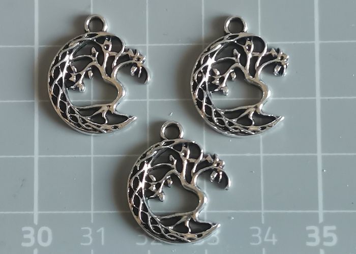 3 x pendentifs "Arbre de vie lunaire" en métal argenté vieilli - photo numéro 2