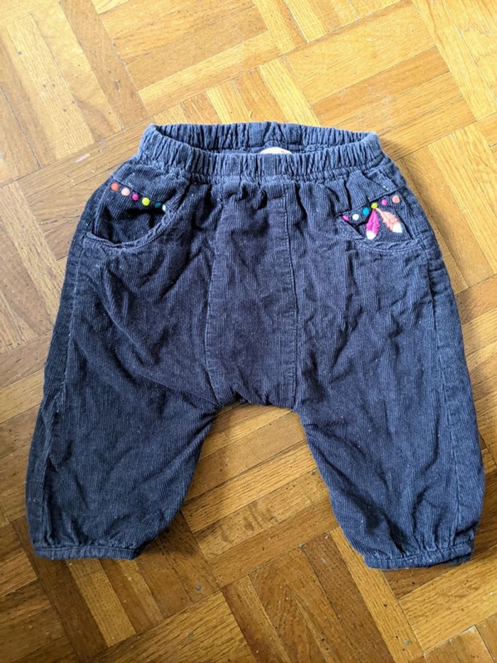 Pantalon large sarouel bébé gris taupe lion mixte 9 mois 71 cm DPAM - photo numéro 4