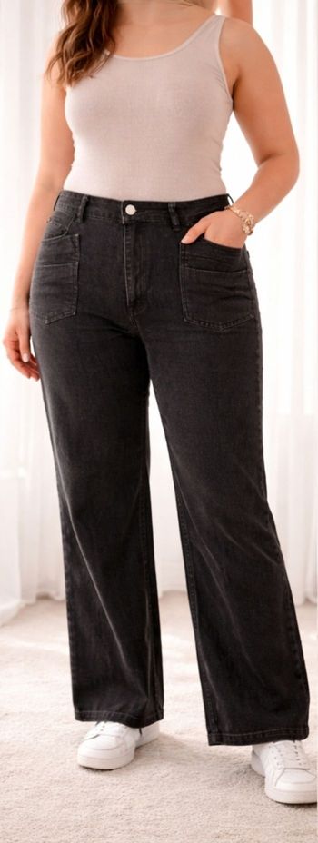 Jean noir wide leg taille haute – XL / grande taille – confortable & tendance