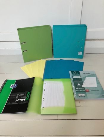Lot fournitures scolaires professionnelles travail classeur feuilles bristol cahier pochettes