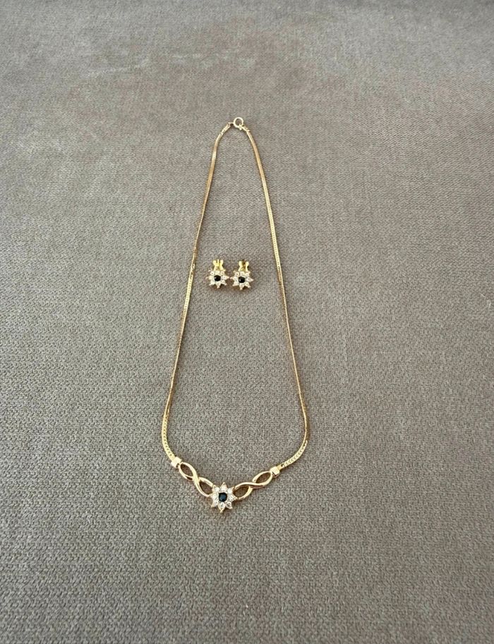 Parure collier et boucles d'oreilles doré avec pierres vintage - photo numéro 5