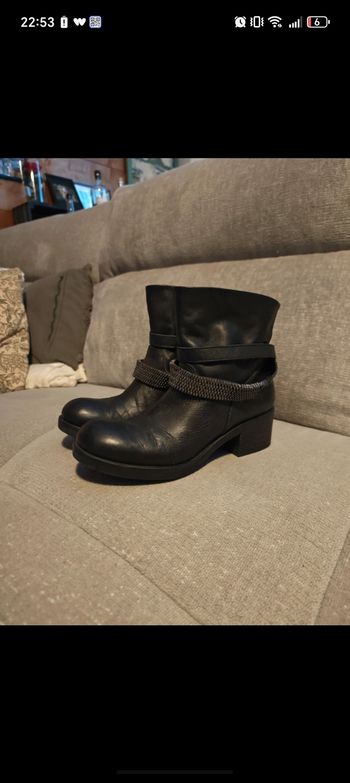 Bottines noires style biker avec chaîne – Taille 37