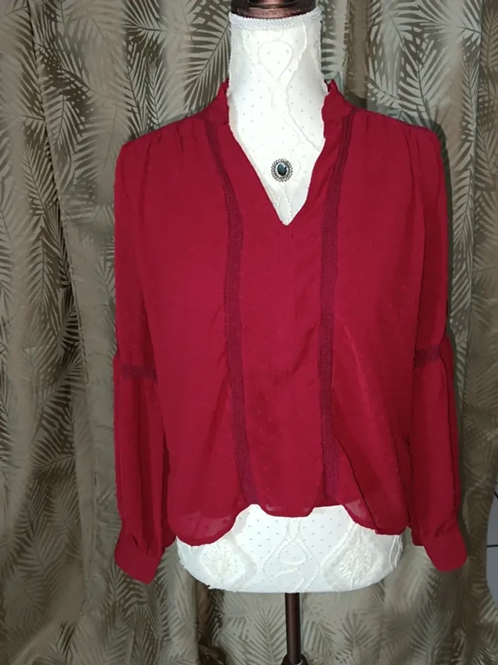 Belle blouse manche longue -Rouge-Taille 40🩸