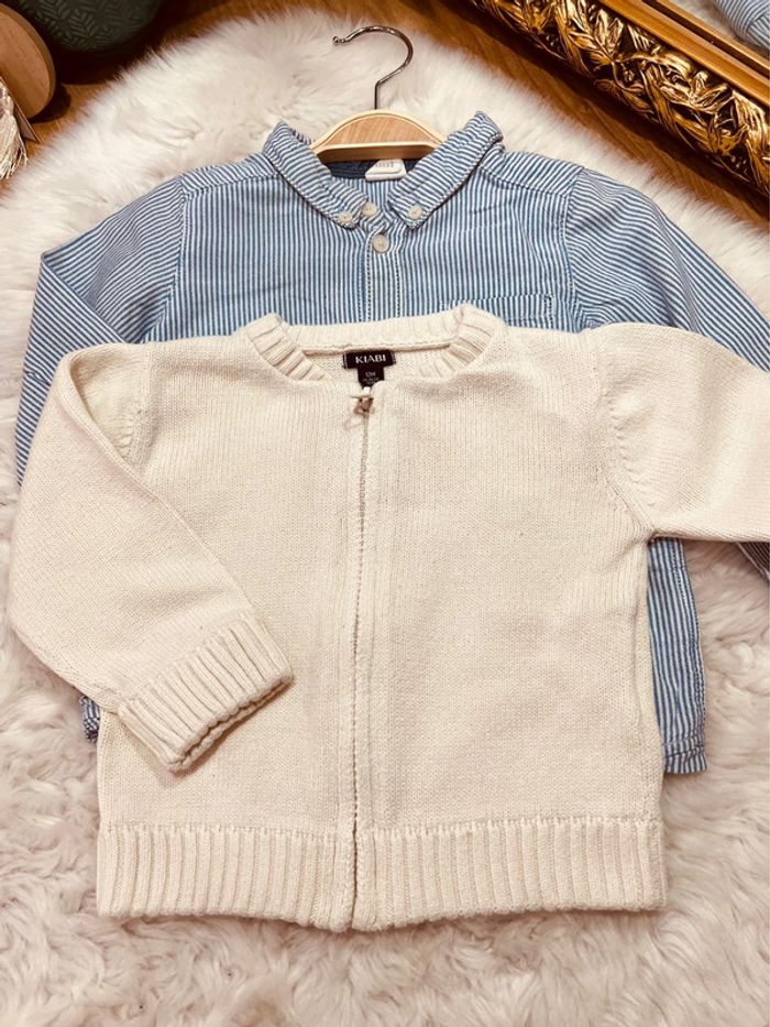 Taille 12 mois ensemble 3 pièces garçon multi marques bleu marine bleu ciel blanc * rayures * 💙 - photo numéro 3