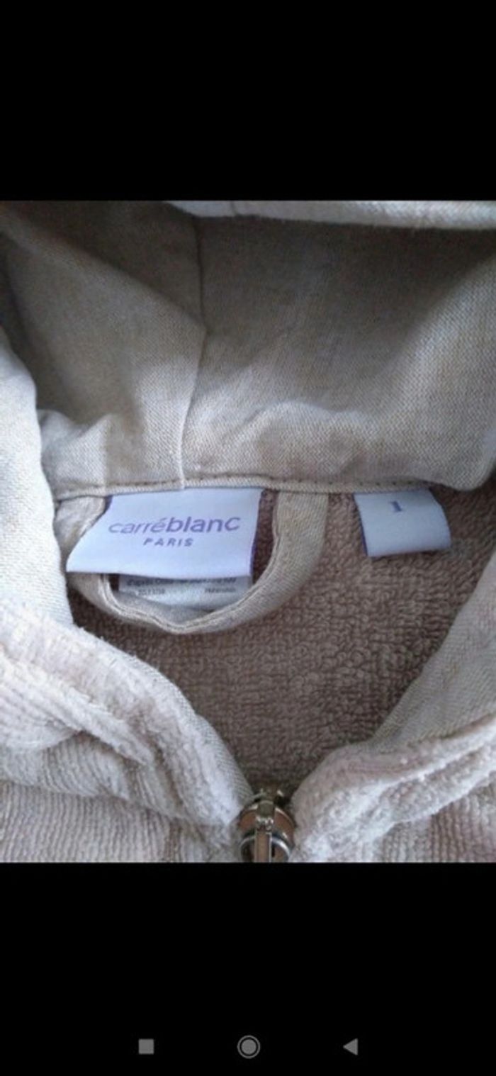 Peignoir éponge beige zippé Carré blanc 1 an - photo numéro 2