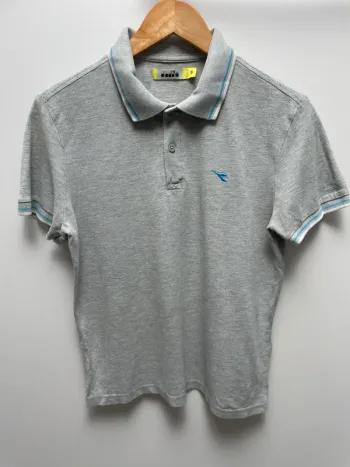 Diadora sport tennis vintage grey blue polo Mens S