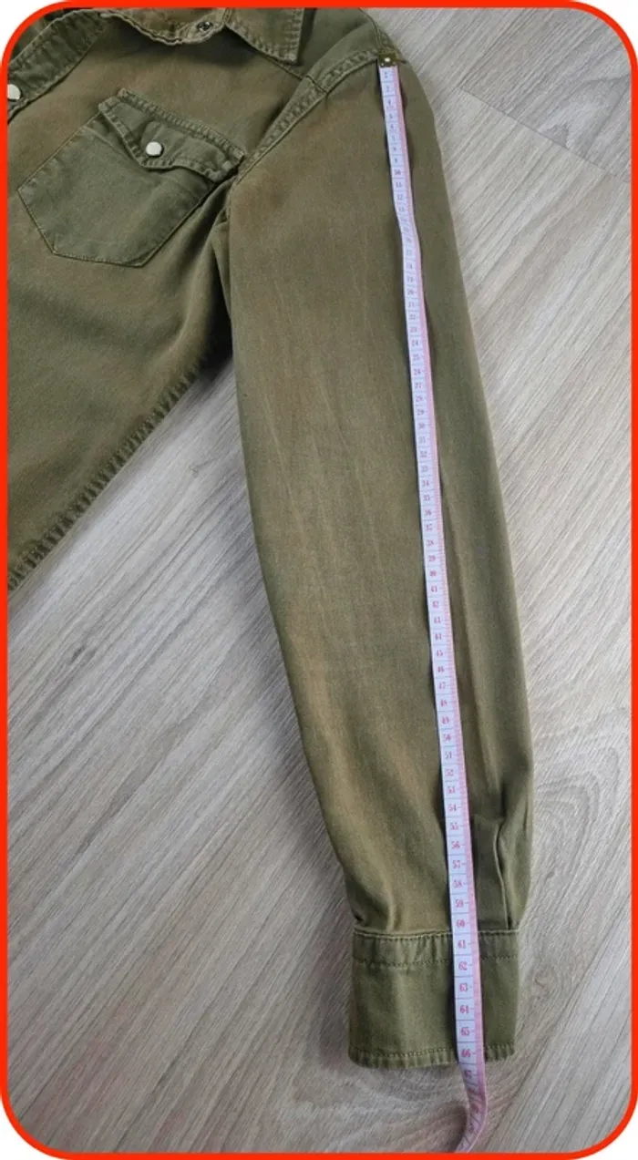 Chemise en jean à boutons pression kaki Pull & Bear Homme Taille S - photo numéro 4