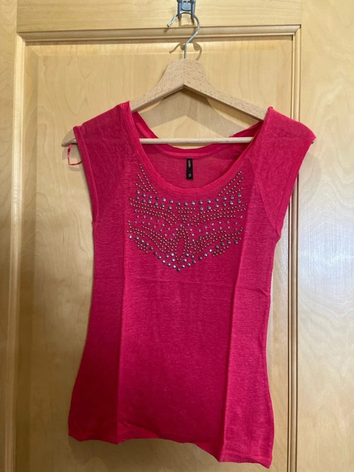 Teeshirt en lin a strass fuchsia undiz