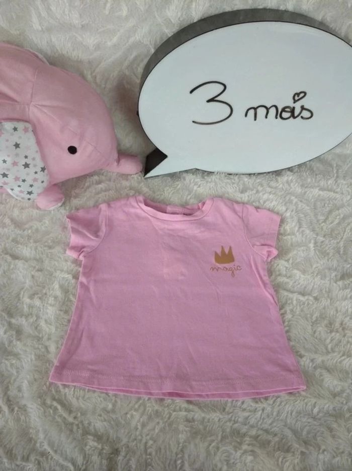 Tee shirt chemise manches courtes Fille 3 mois Couronne "Magic" Tex Baby 100% coton